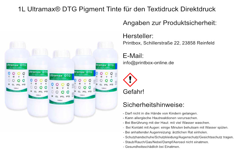 1L Ultramax® DTG ink for textile printing direct printing made in the EU