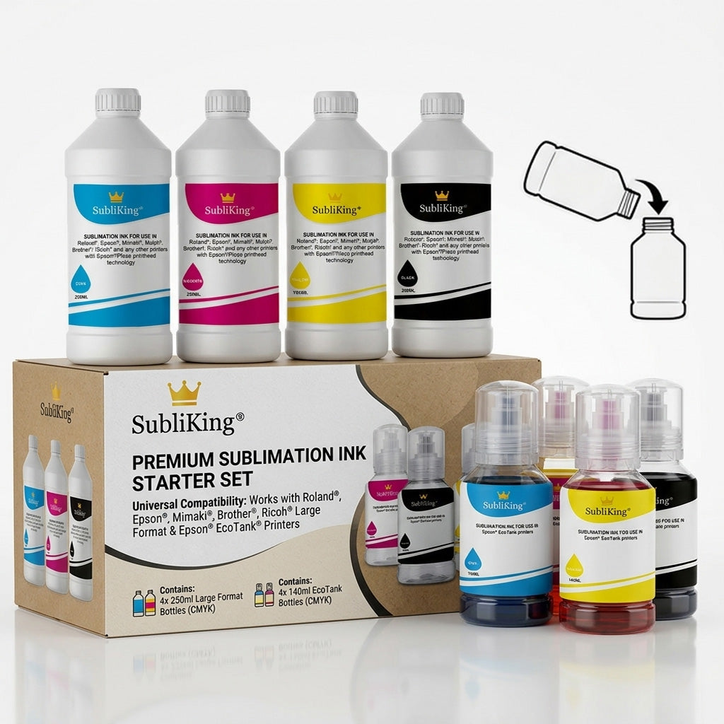 SubliKing® EcoTank Refill Set - 250ml Tinte + 140ml EcoTank Flaschen für alle Epson EcoTank Drucker