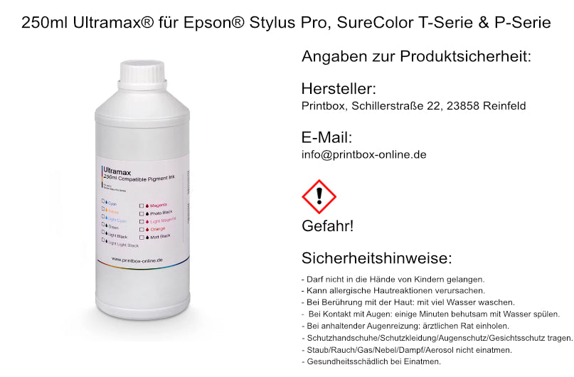 250ml Ultramax® inks for Epson® Stylus Pro, SureColor T-Series & P-Series