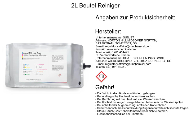 2L Tintenbeutel Reiniger für Mimaki MBIS (SS21) mit SunChemical Ultima HPQLO