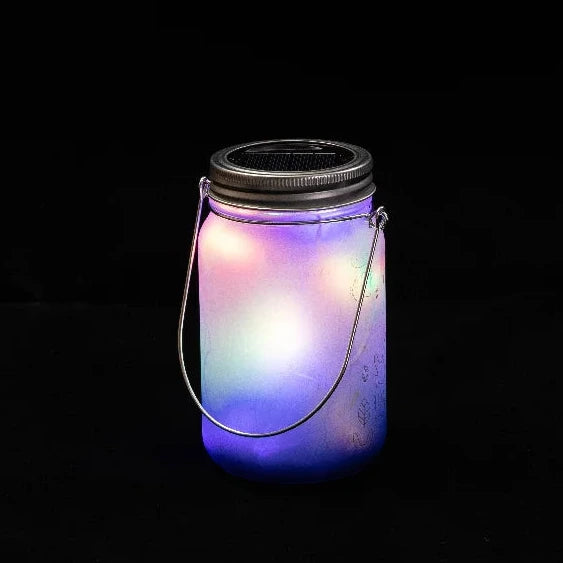 Sonnenglas Tischlampe aus Glas mit Solarmodul und LED - bedruckbar