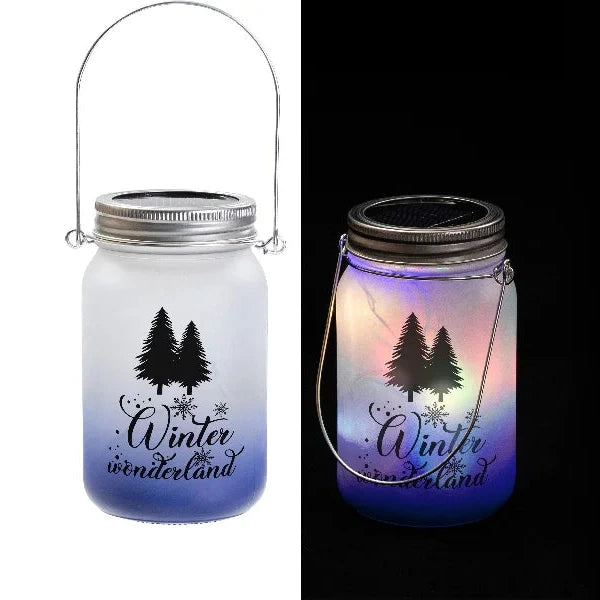 Sonnenglas Tischlampe aus Glas mit Solarmodul und LED - bedruckbar