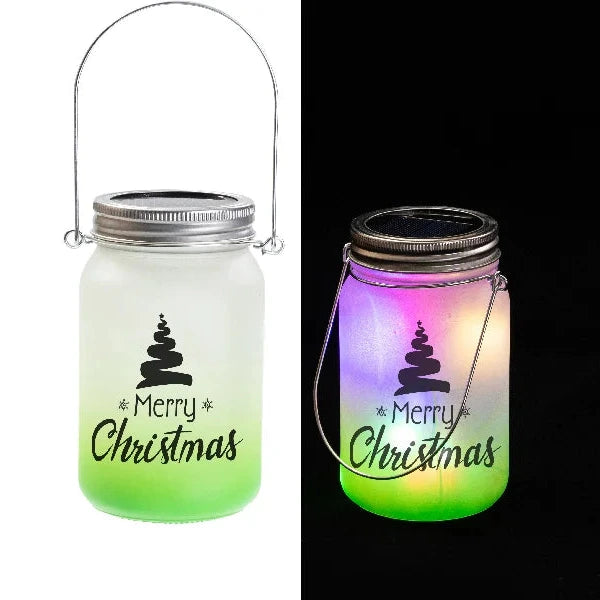 Sonnenglas Tischlampe aus Glas mit Solarmodul und LED - bedruckbar