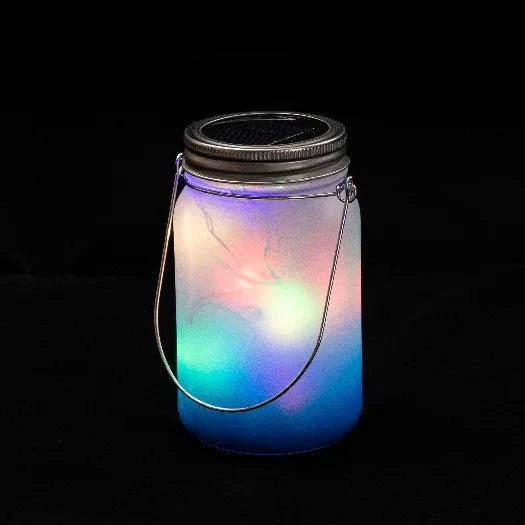 Sonnenglas Tischlampe aus Glas mit Solarmodul und LED - bedruckbar