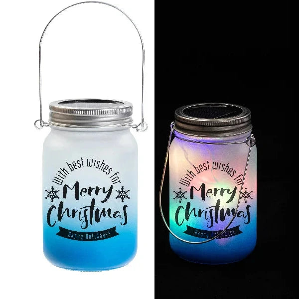 Sonnenglas Tischlampe aus Glas mit Solarmodul und LED - bedruckbar