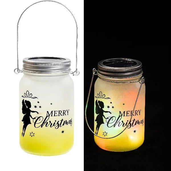 Sonnenglas Tischlampe aus Glas mit Solarmodul und LED - bedruckbar