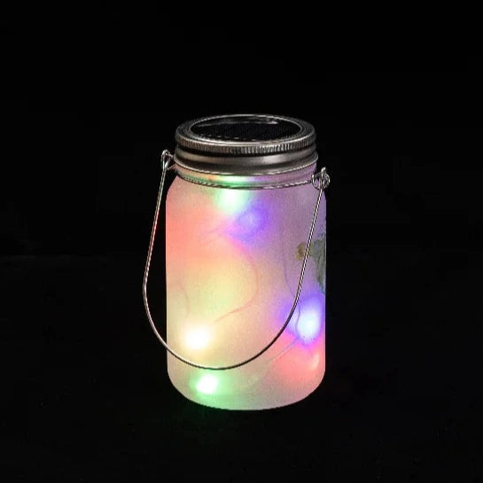 Sonnenglas Tischlampe aus Glas mit Solarmodul und LED - bedruckbar