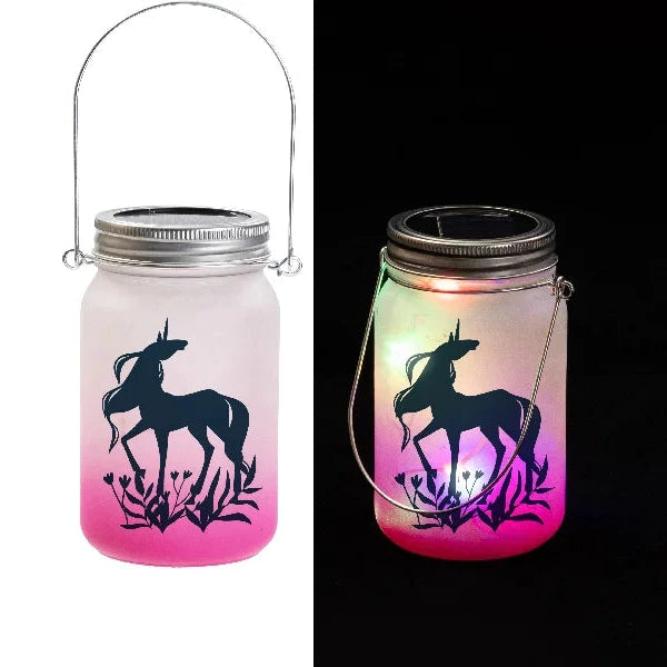 Sonnenglas Tischlampe aus Glas mit Solarmodul und LED - bedruckbar