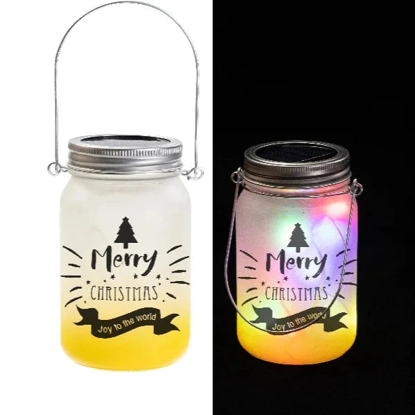 Sonnenglas Tischlampe aus Glas mit Solarmodul und LED - bedruckbar