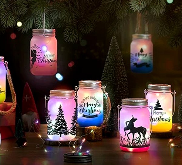 Sonnenglas Tischlampe aus Glas mit Solarmodul und LED - bedruckbar