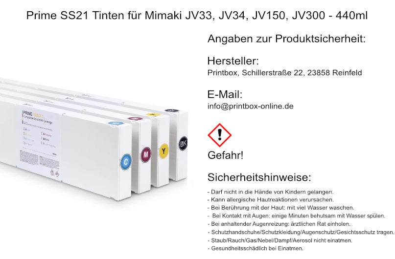 Prime SS21 inks for Mimaki JV33, JV34, JV150, JV300 - 440ml