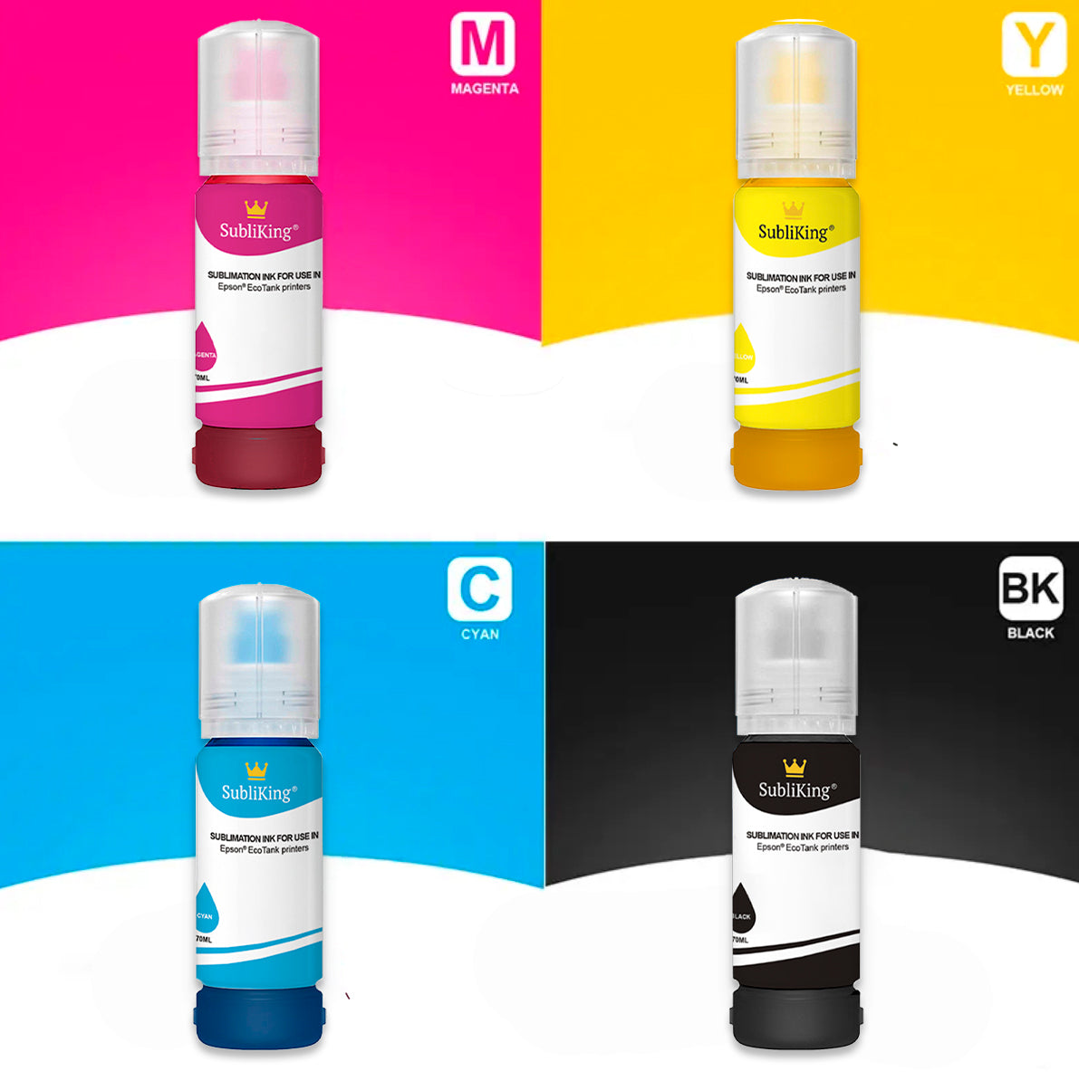 70ml Subliking® sublimation inks for all Epson® EcoTank printers with adapter