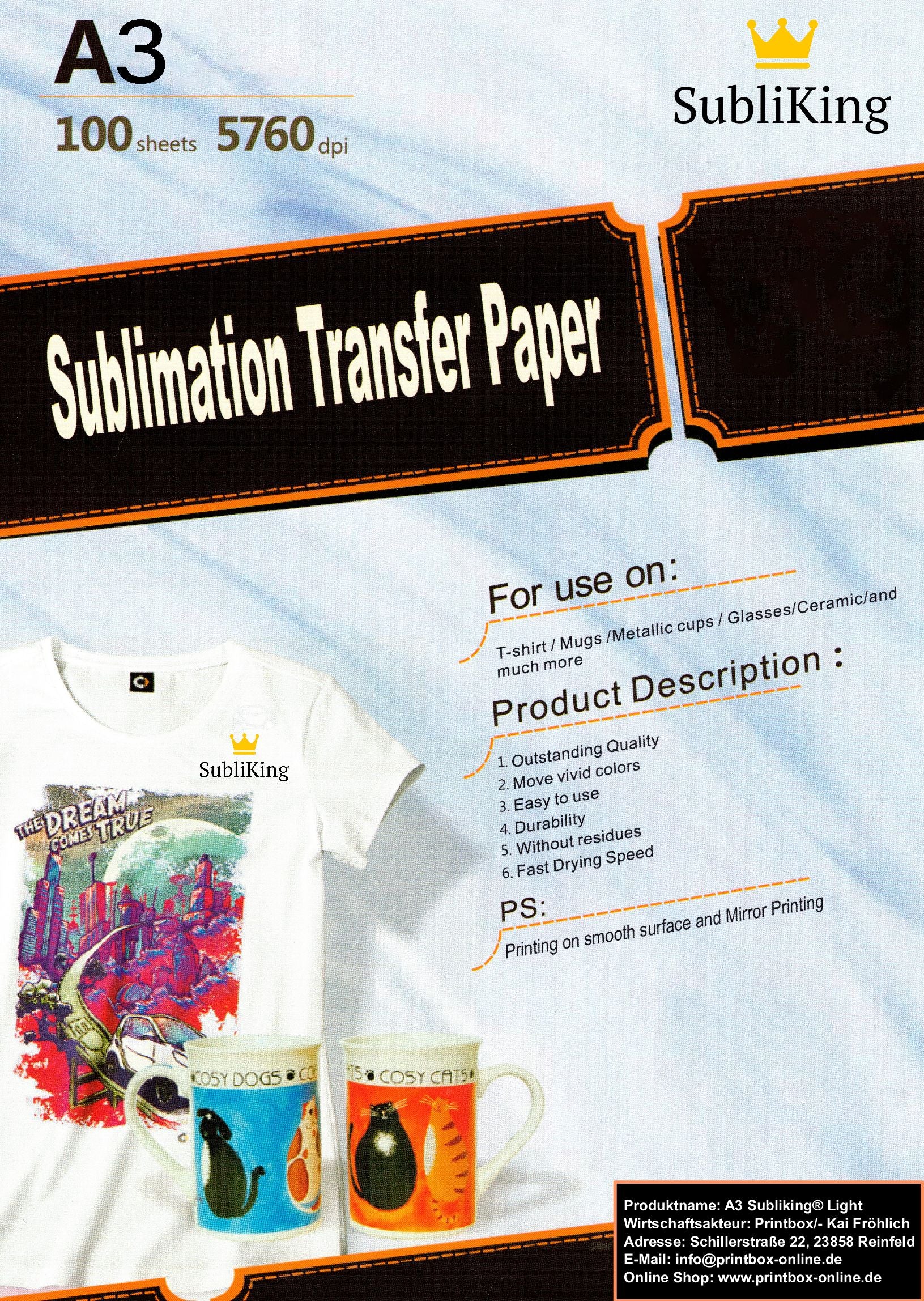 Subliking® HIQ Premium sublimation paper - various. Formats
