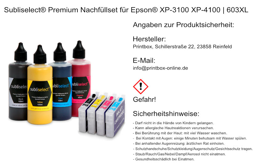Subliselect® Premium Sublimation Refill Set for Epson® XP-3100 XP-4100 | 603XL