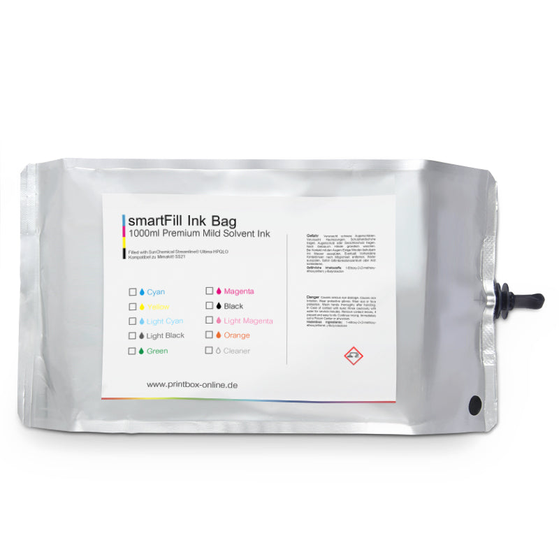 2L Tintenbeutel Reiniger für Mimaki MBIS (SS21) mit SunChemical Ultima HPQLO