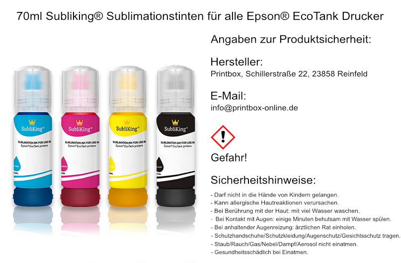Subliking® Sublimationstinten für alle Epson® EcoTank Drucker mit Adapter