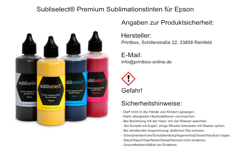 Subliselect® premium sublimation inks for Epson printers without EcoTank adapter