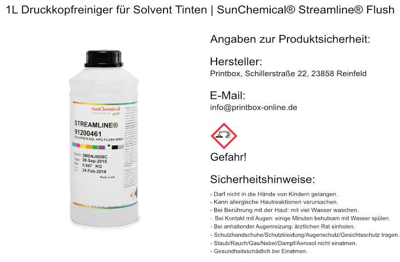 1L Druckkopfreiniger für Solvent Tinten | SunChemical® Streamline® Flush