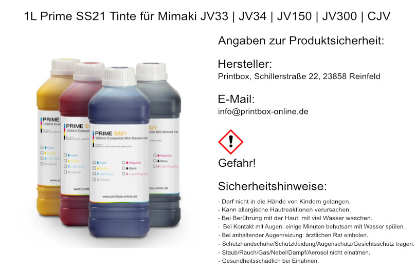 1L Prime SS21 Tinte für Mimaki JV33 | JV34 | JV150 | JV300 | CJV