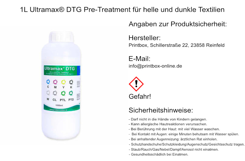 1L Ultramax®  DTG Pre-Treatment für helle und dunkle Textilien | Made in EU