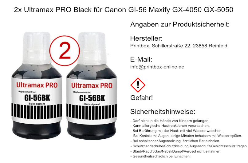 2x Ultramax PRO Black für Canon GI-56 Maxify GX-4050 GX-5050 GX-6050 GX-7050