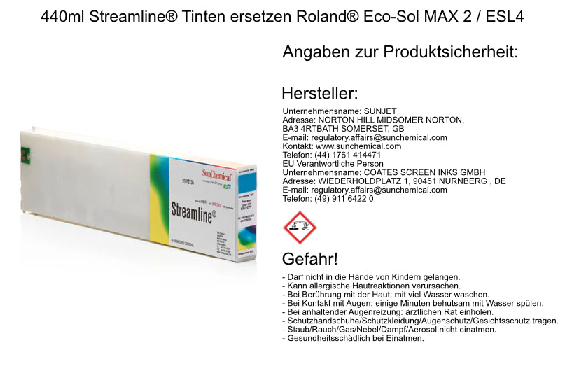 440ml Streamline® Tinten ersetzen Roland® Eco-Sol MAX 2 / ESL4