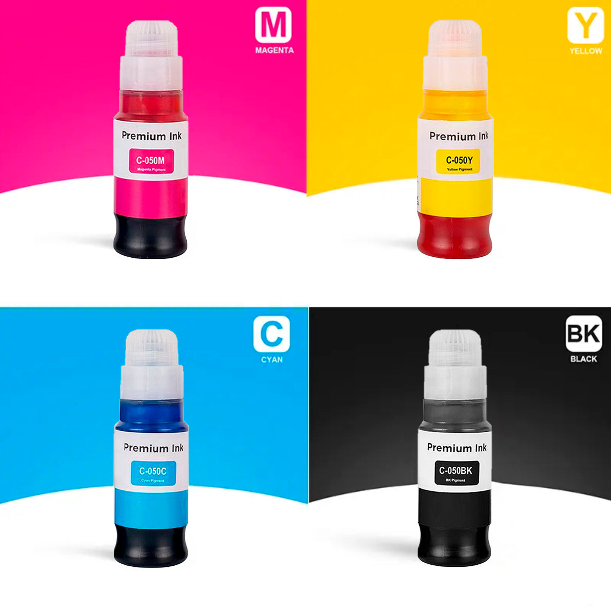 4x Pigmenttinte PFI-050 Mehrfarbig für den Canon imagePROGRAF TC-20 mit Adapter | 70ml SET | CMYK