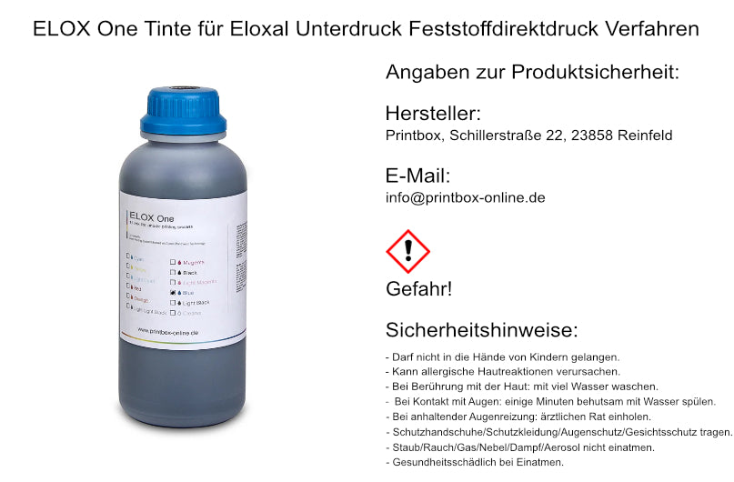 ELOX One Tinte für Eloxal Unterdruck Feststoffdirektdruck Verfahren