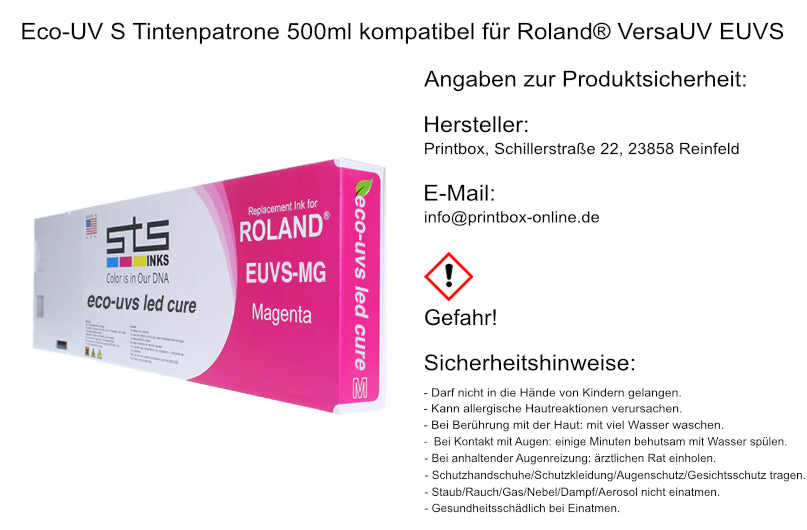 Eco-UV S ink cartridge 500ml compatible for Roland® VersaUV EUVS