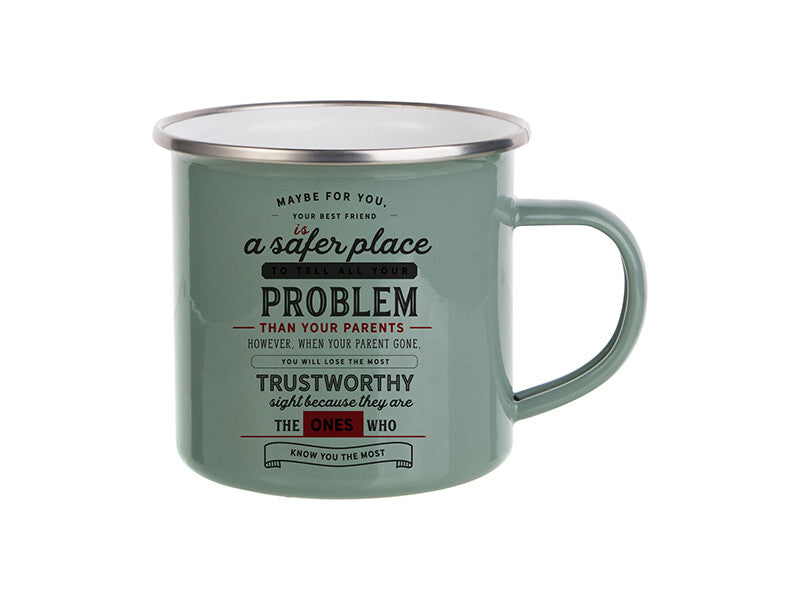 Emaille Tassen / Camping Becher mit Silber Rand für Sublimation - 12oz