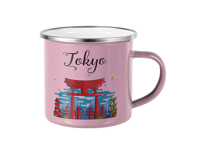 Emaille Tassen / Camping Becher mit Silber Rand für Sublimation - 12oz