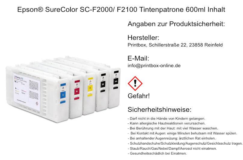 Epson® SureColor SC-F2000/ F2100 Tintenpatrone kompatibel 600ml Inhalt