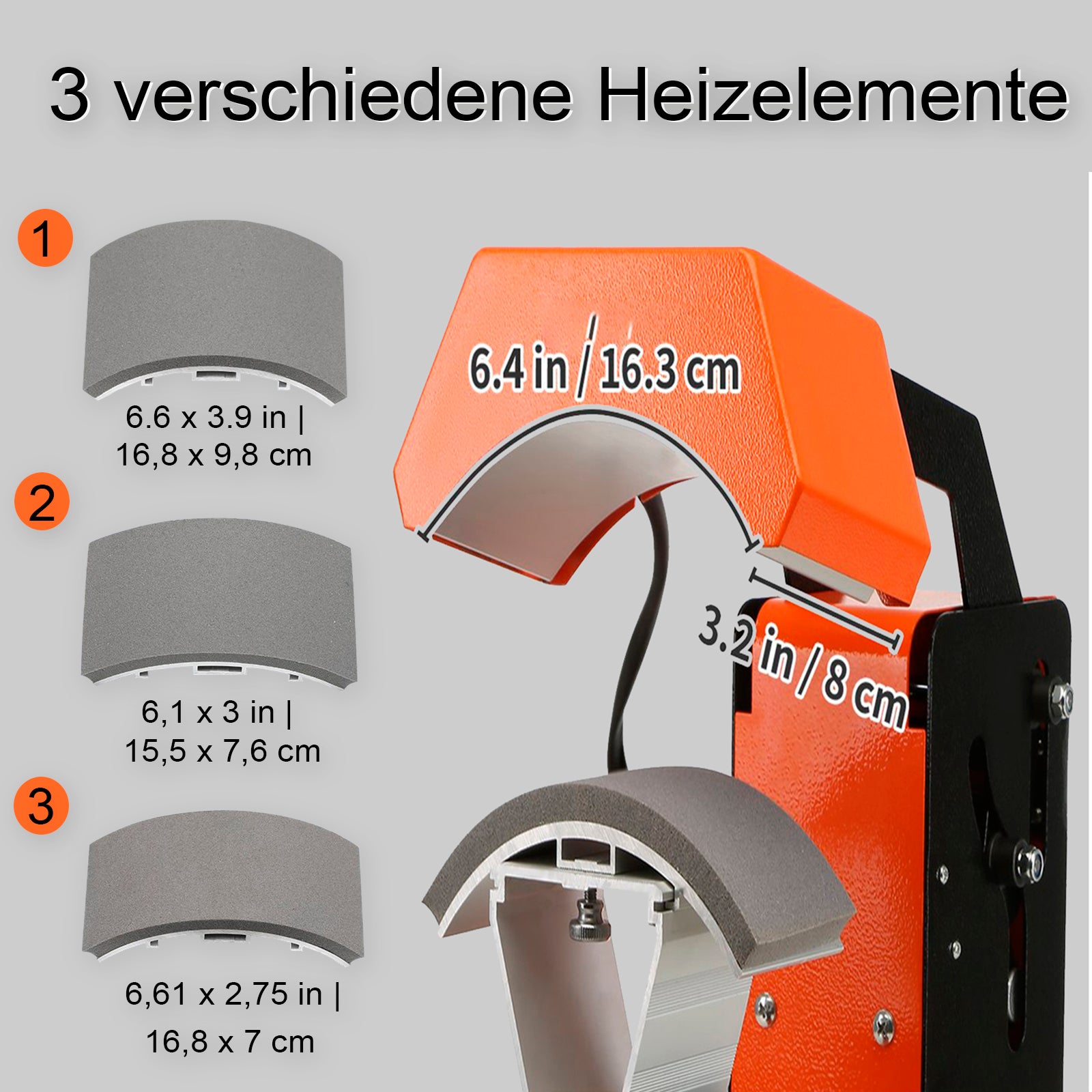 3-in-1 cap transfer press including 3 different heating elements