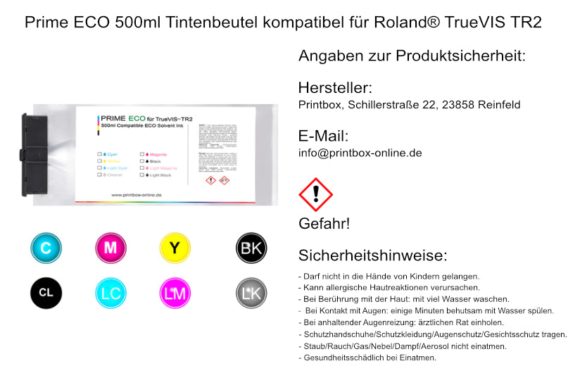 Prime ECO 500ml Tintenbeutel kompatibel für Roland® TrueVIS TR2