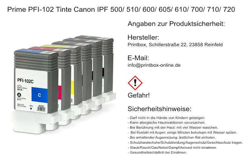 Prime PFI-102 Tinte Canon IPF 500/ 510/ 600/ 605/ 610/ 700/ 710/ 720