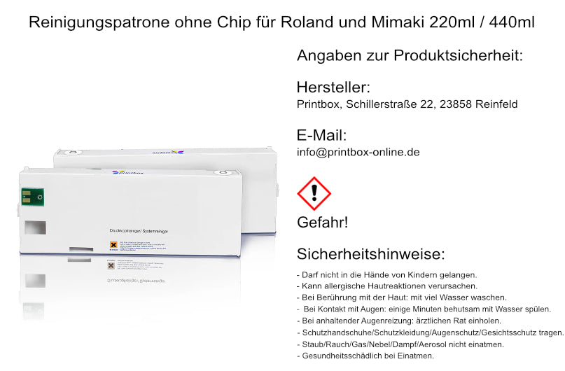 Reinigungspatrone ohne Chip für Roland und Mimaki 220ml / 440ml