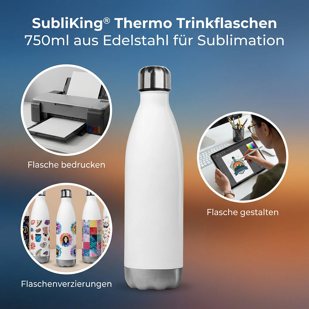 SubliKing® Thermo Trinkflaschen  500ml / 750ml aus Edelstahl für Sublimation