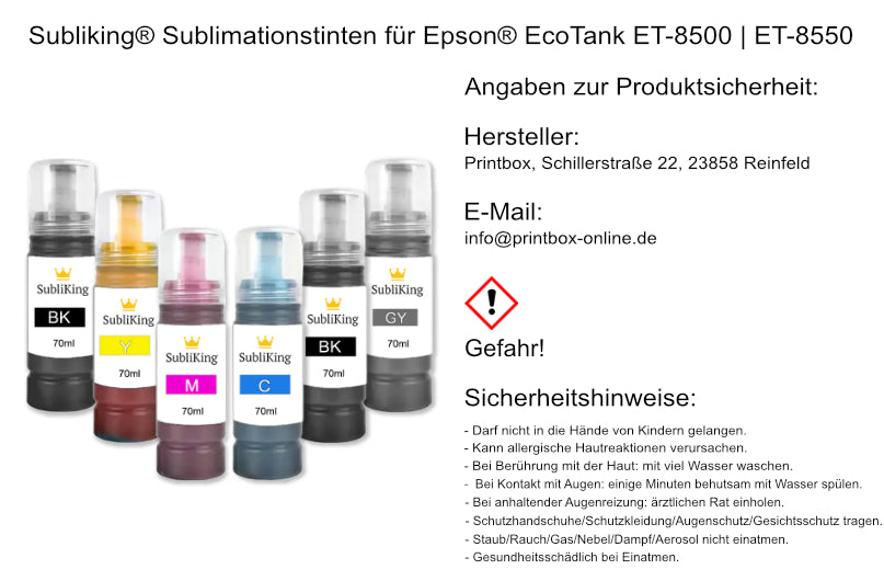 Subliking® Sublimationstinten für Epson® EcoTank ET-8500 | ET-8550  in 6 Farben