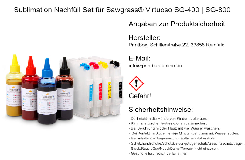 Sublimation Nachfüll Set für Sawgrass® Virtuoso SG-400 | SG-800