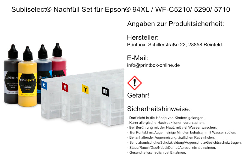 Sublimation Subliselect® refill set for Epson® 94XL / WF-C5210/ 5290/ 5710