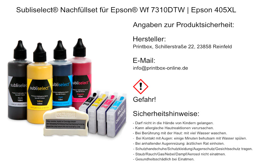 Subliselect® Sublimation Nachfüllset für Epson® Wf 7310DTW | Epson 405XL