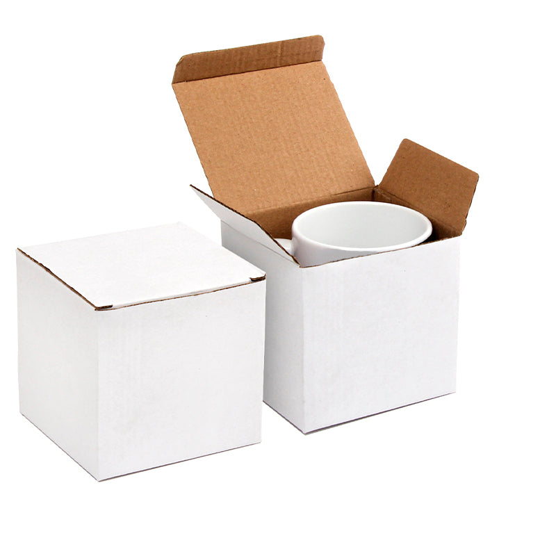 Two-tone cup colored inside and handle individually packed in white cardboard