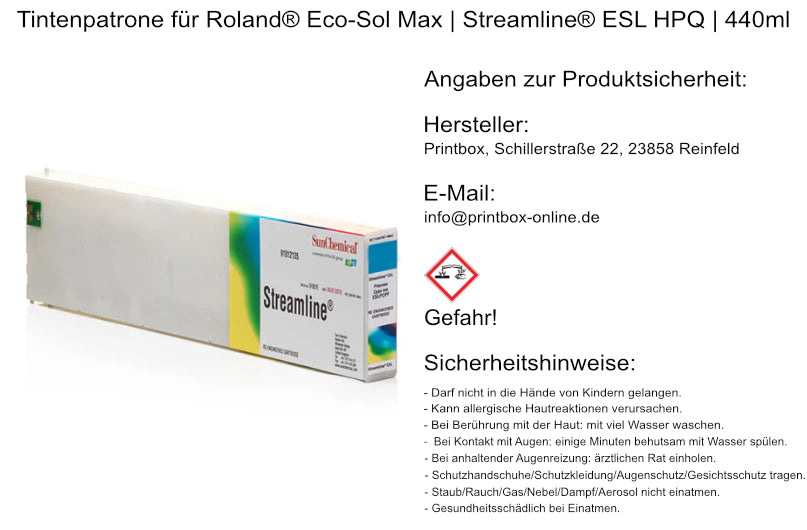 Tintenpatrone für Roland® Eco-Sol Max | Streamline® ESL HPQ | 440ml