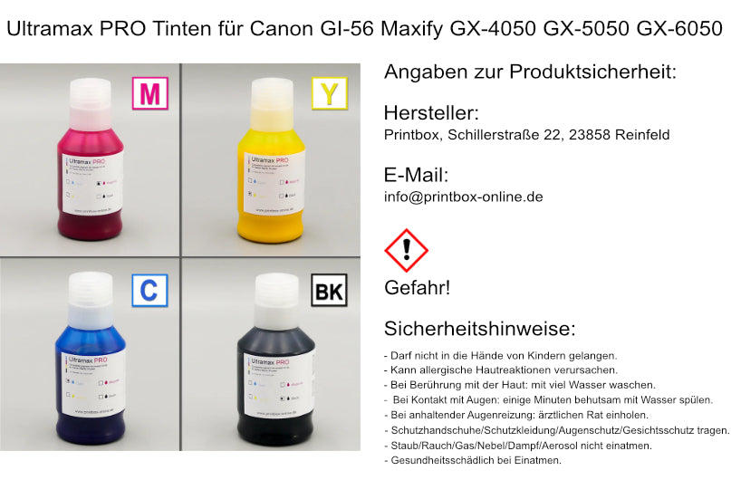 Ultramax PRO inks for Canon GI-56 Maxify GX-4050 GX-5050 GX-6050 GX-7050