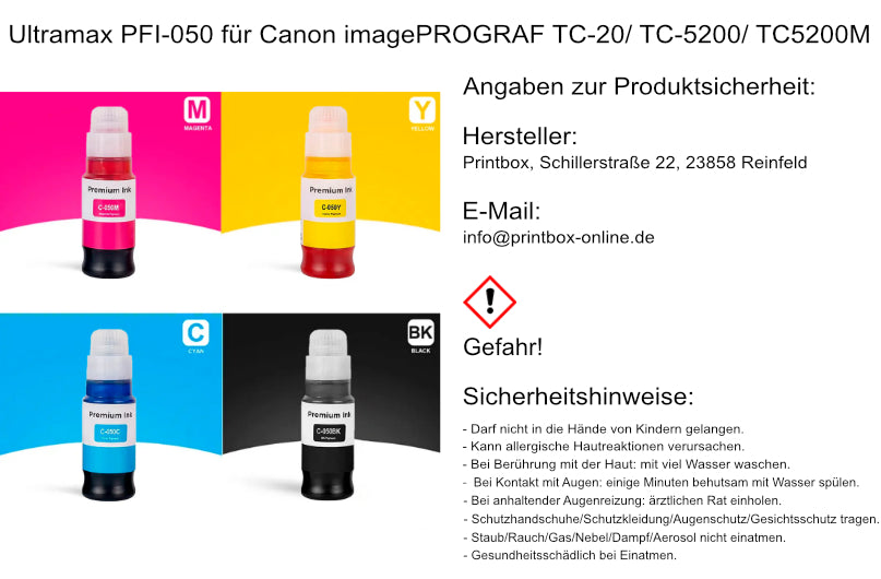 Ultramax pigment ink PFI-050 for Canon imagePROGRAF TC-20/ TC-5200/ TC5200M