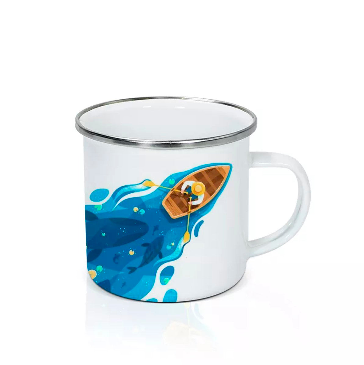 12oz Emaille Tasse Weiß mit Silber Rand für Sublimation | ca. 350ml