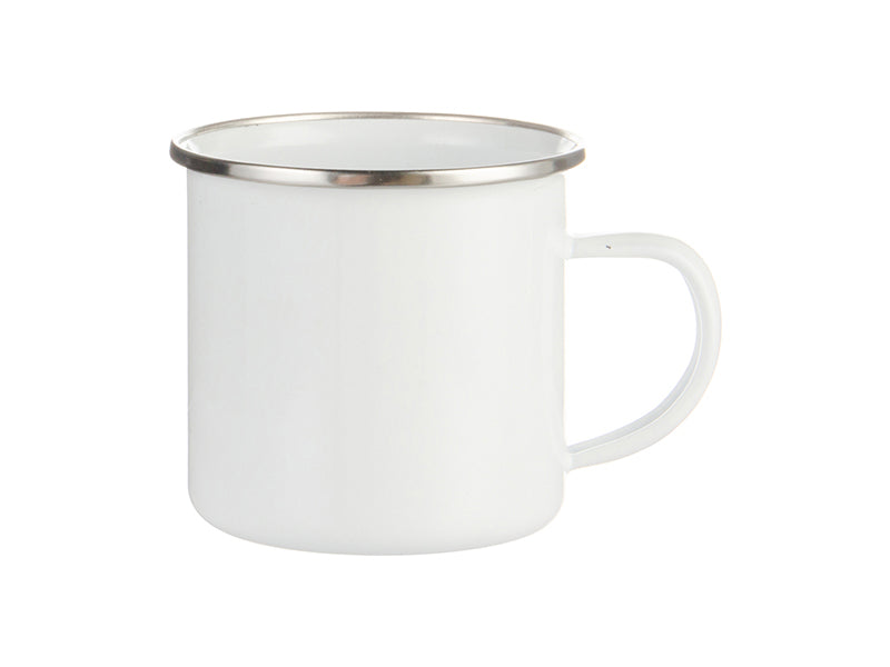 12oz Emaille Tasse Weiß mit Silber Rand für Sublimation | ca. 350ml