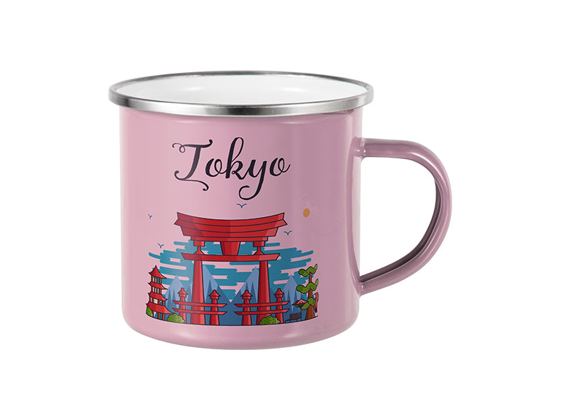 Emaille-Tasse 12oz für Sublimation in Pink und Weiß