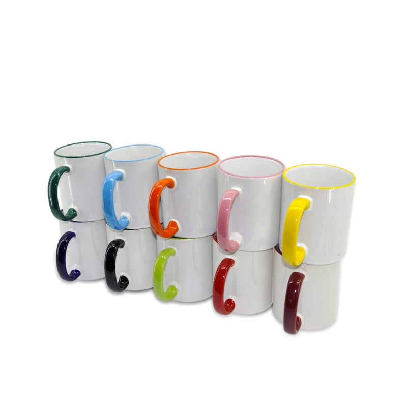 11oz Subliking® Tasse mit farbigem Rand und Henkel in 11 Farben