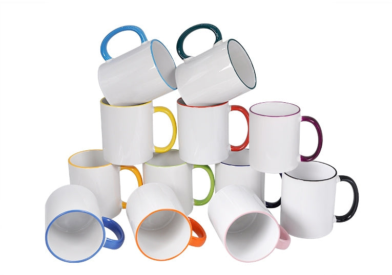 11oz Subliking® Tasse mit farbigem Rand und Henkel in 11 Farben